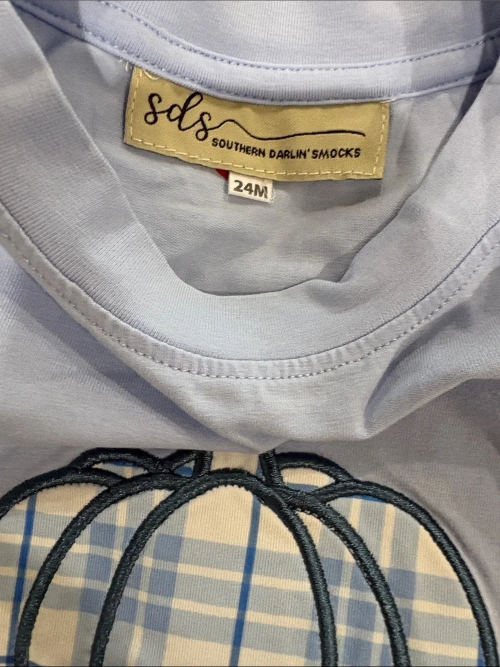 Southern Darling Smocks Pumkin Light Blue Plaid Matching Shorts Set